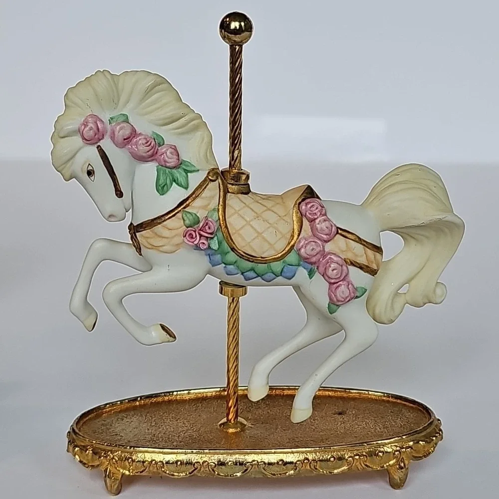 Franklin‎ Mint World Of Carousel Horses The Rose Horse Gold Porcelain COA M1043